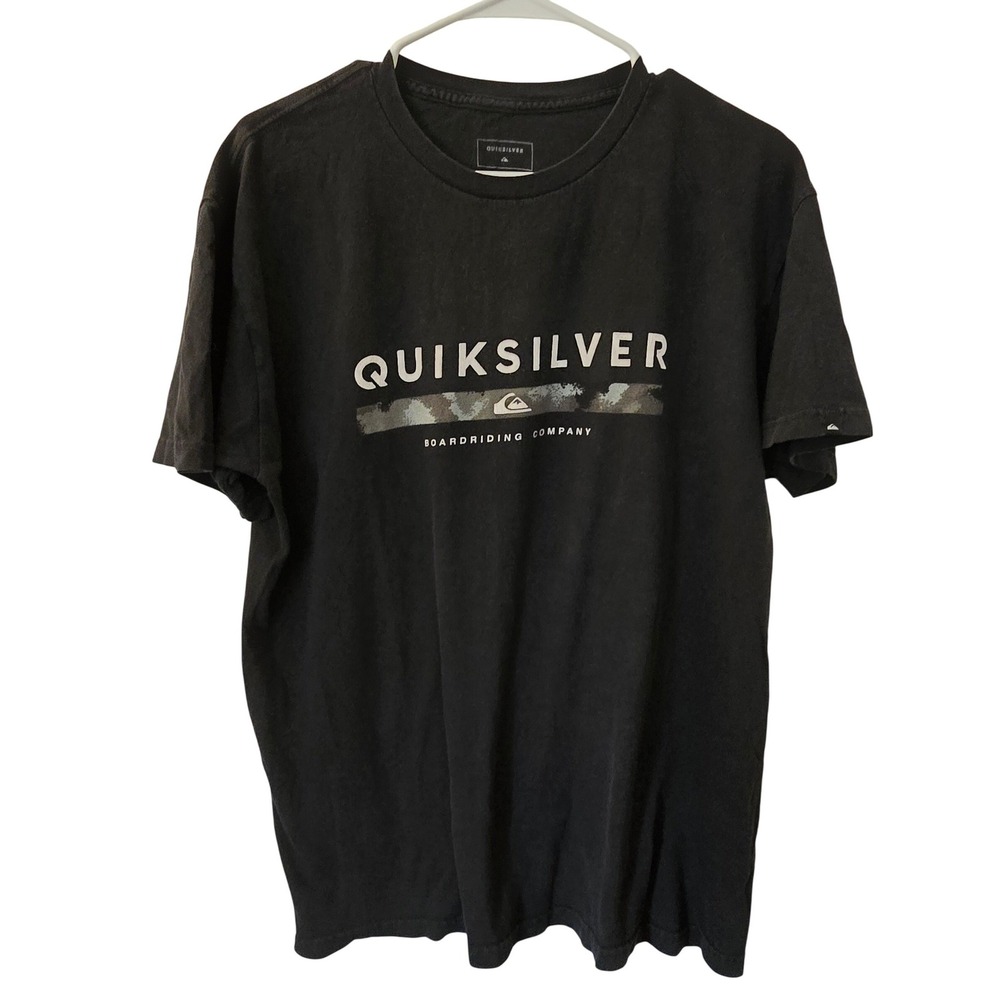 Quiksilver Mens Graphic T-Shirt Black Camo Logo Boardriding Company Size Large